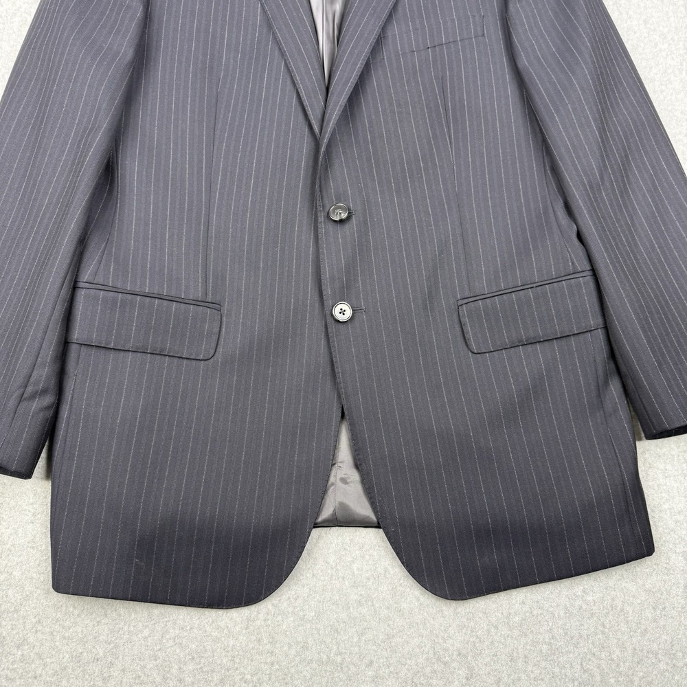 Saks Fifth Avenue Blazer Mens 42R Black Striped Super 130s Wool Loro Piana Coat - Picture 3 of 16